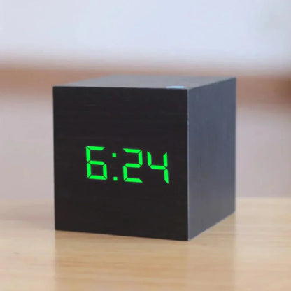 Wooden Digital LED Clock with Date and Temp Display