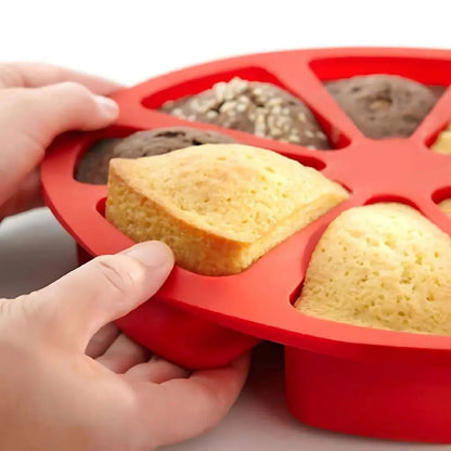 Flexible silicone baking pan with individual sections for portion control desserts and cakes