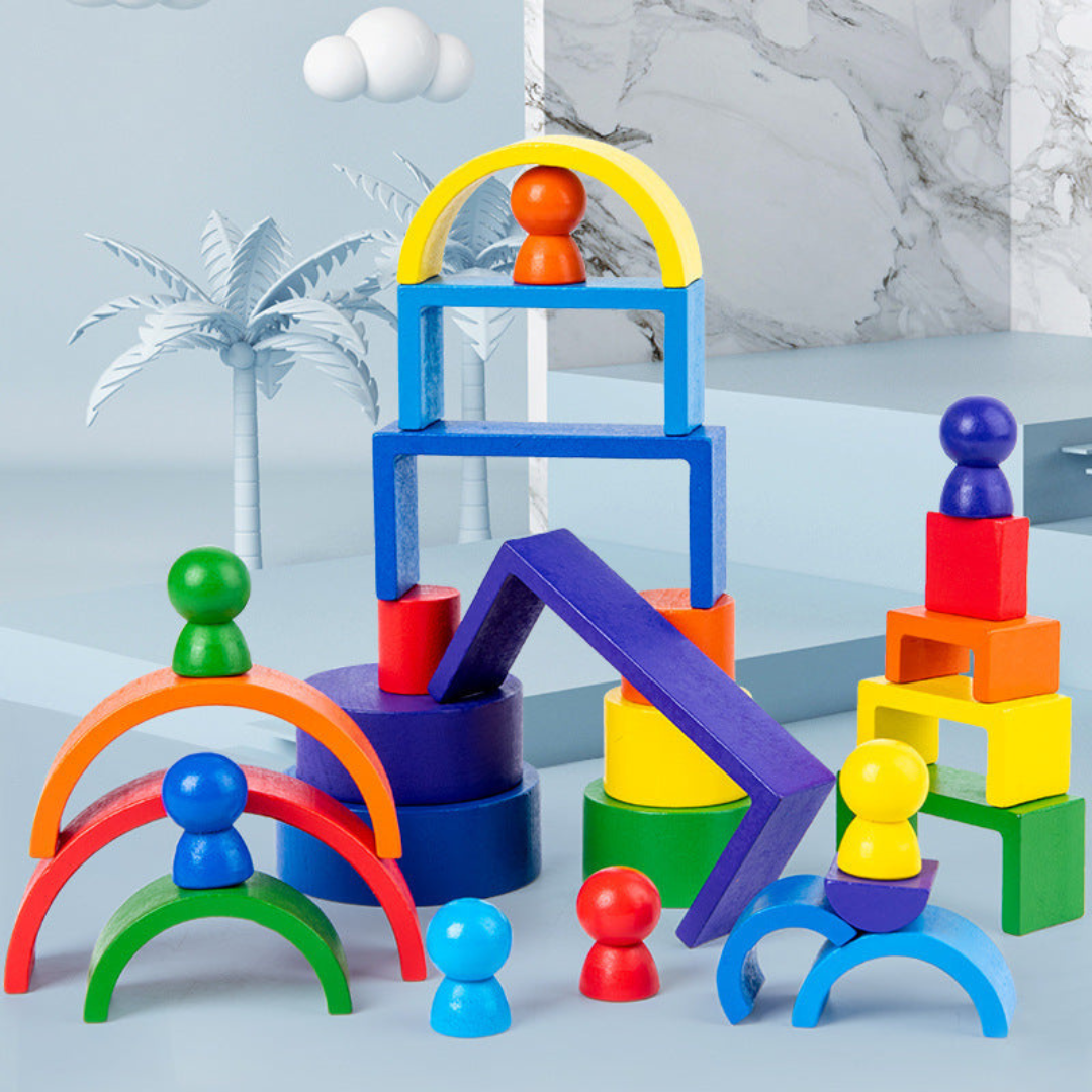 Montessori color wooden building blocks 12