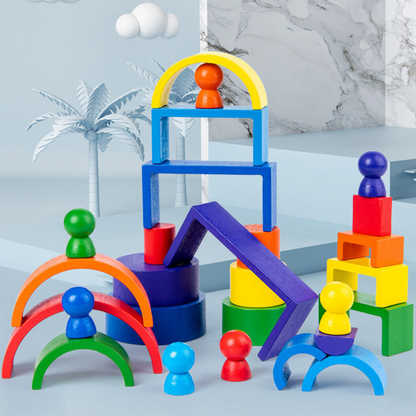 Montessori color wooden building blocks 12