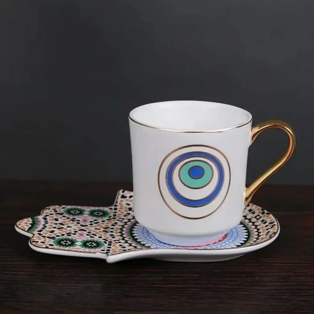 Ceramic hamsa trinket dish with protective symbolism perfect for jewelry organization and sacred space decor