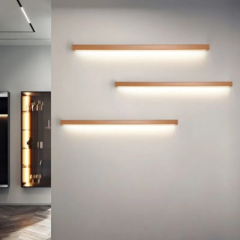 Slim Wooden Frame Bathroom Wall Light Mirror Lamp