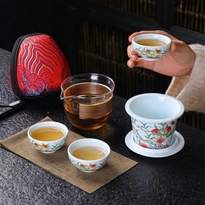  Chinese jade porcelain travel tea set compact teapot with cups for authentic gongfu brewing