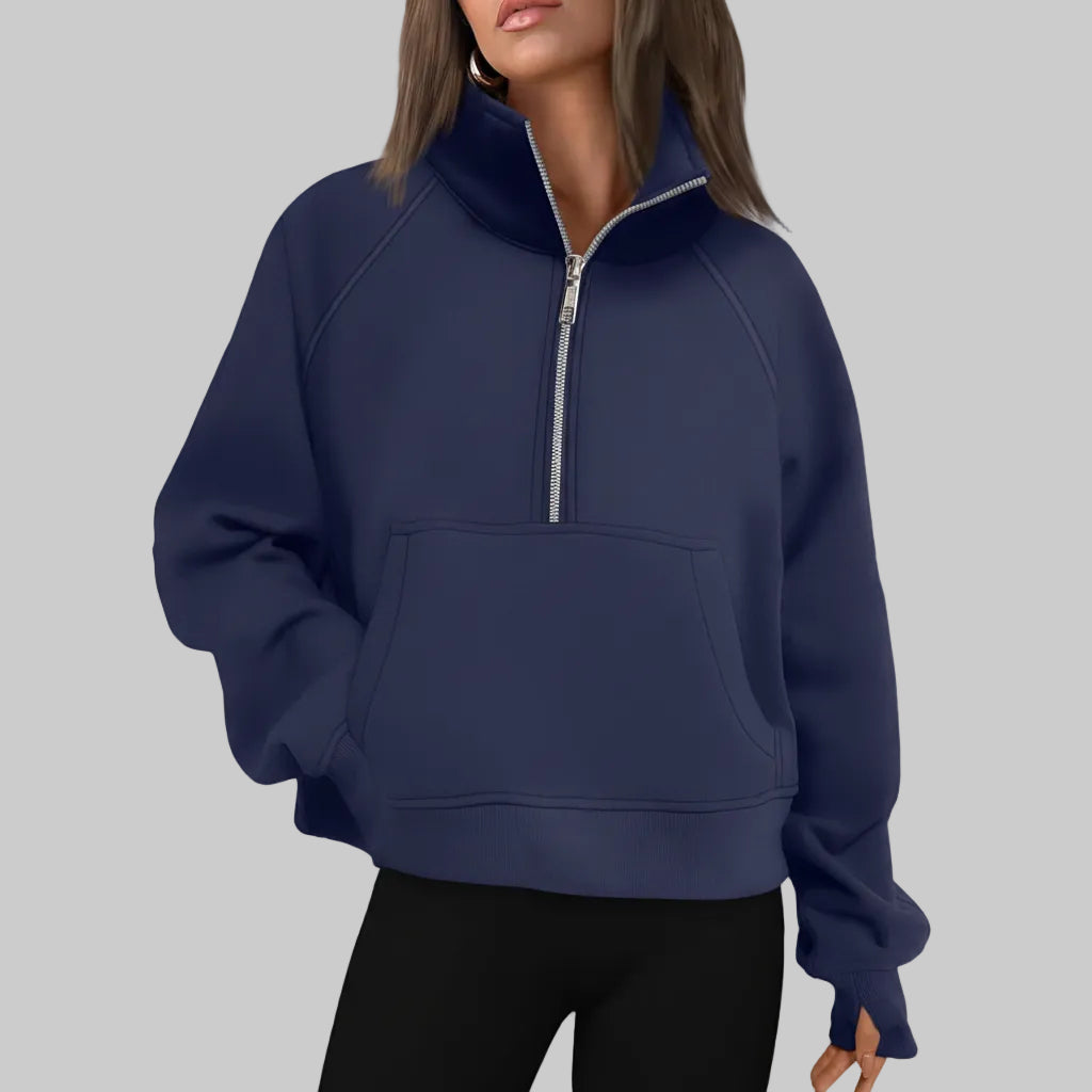 Soft Women's Fleece Pullover Half Zip Crop Top