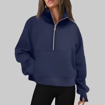 Soft Women's Fleece Pullover Half Zip Crop Top