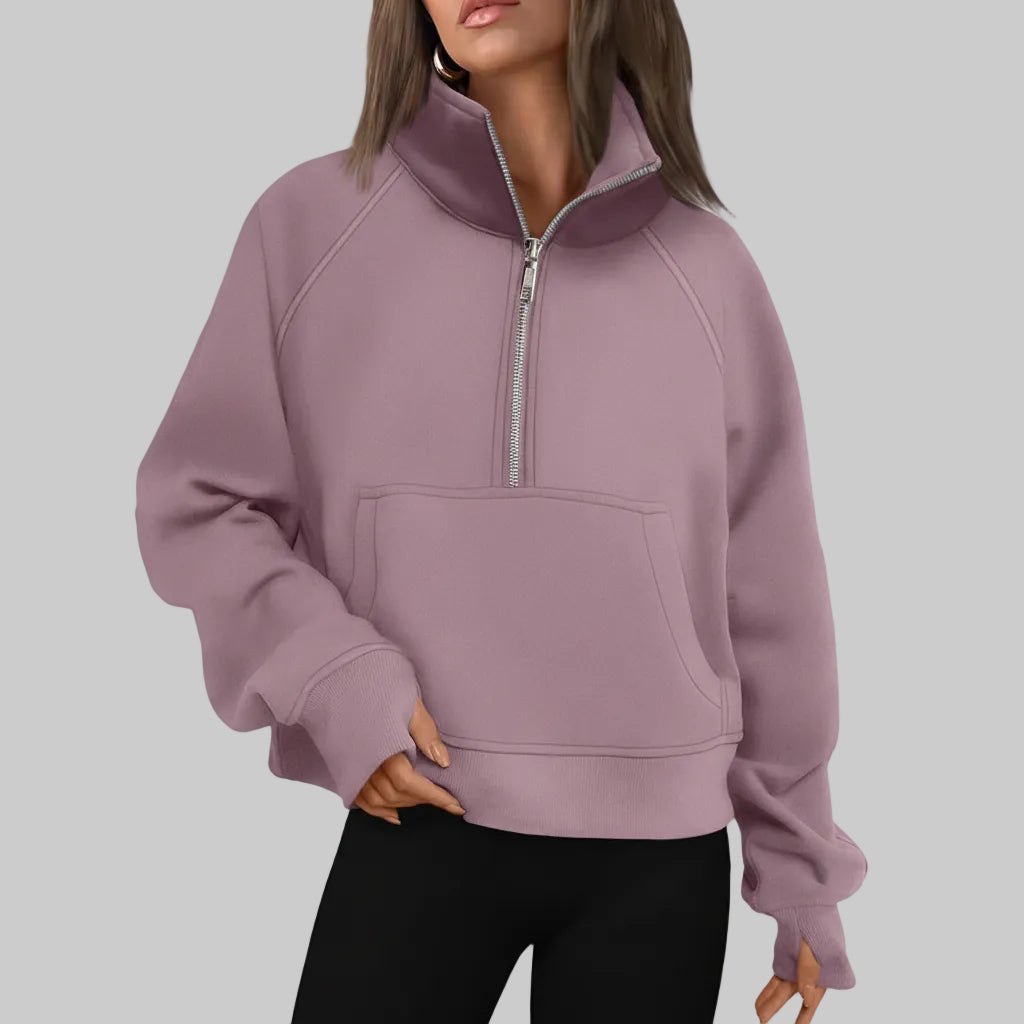 Soft Women's Fleece Pullover Half Zip Crop Top
