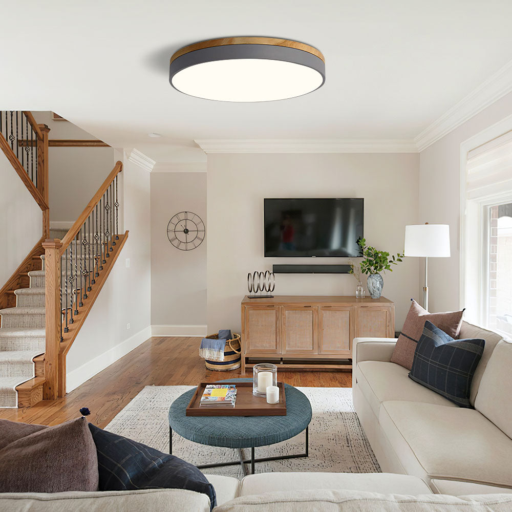 Naturalis | Elegant Warm Wood and Green Round Ceiling Lamp 11