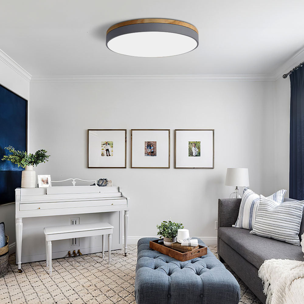 Naturalis | Elegant Warm Wood and Green Round Ceiling Lamp 14