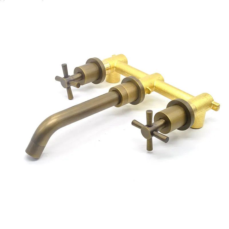 Classic Dual Handle Brass Wall Mount Faucet