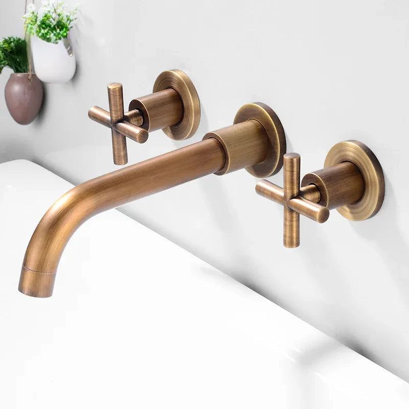 Classic Dual Handle Brass Wall Mount Faucet - Lusomart