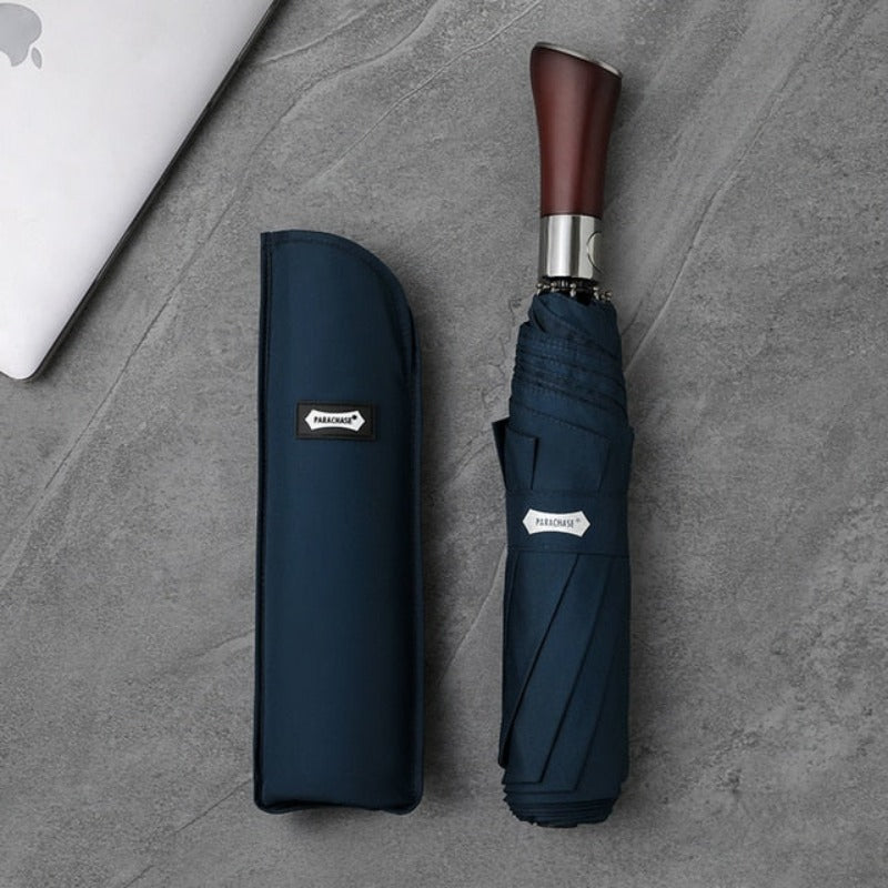 Compact Auto Open Umbrella With Wooden Grip