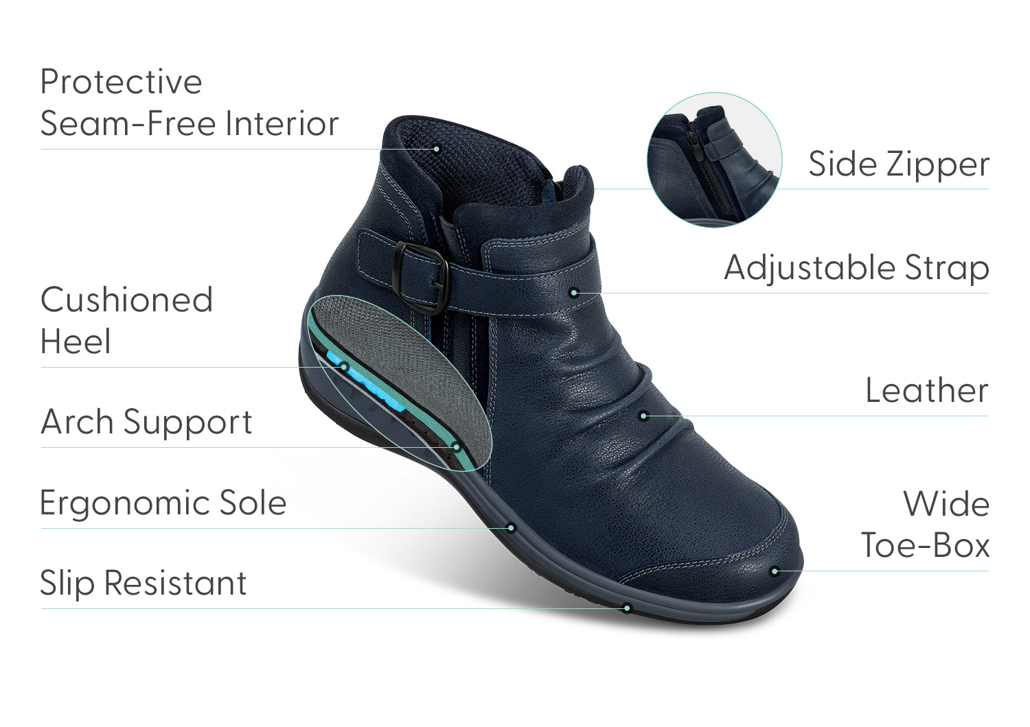Navy Luxe | Stylish Comfortable Orthopedic Bootie for Everyday Wear 4
