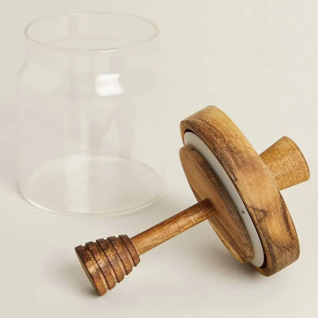 Noah Acacia-Lid Glass Honey Jar Inovessa