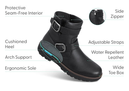 Nocturne | Chic Comfortable Black Leather Mid Calf Boots for Women 2