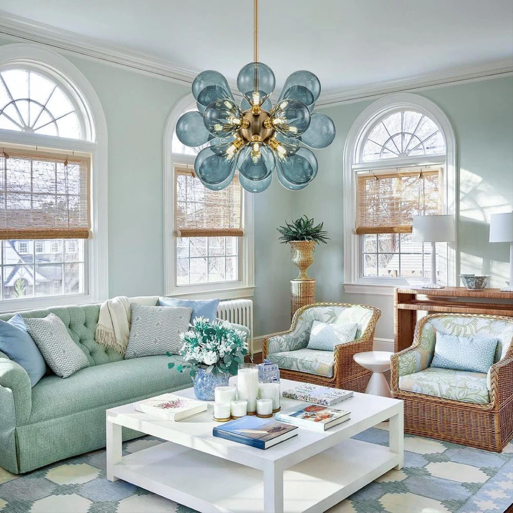 Nomis | Elegant Blue Glass Chandelier Fixture 2
