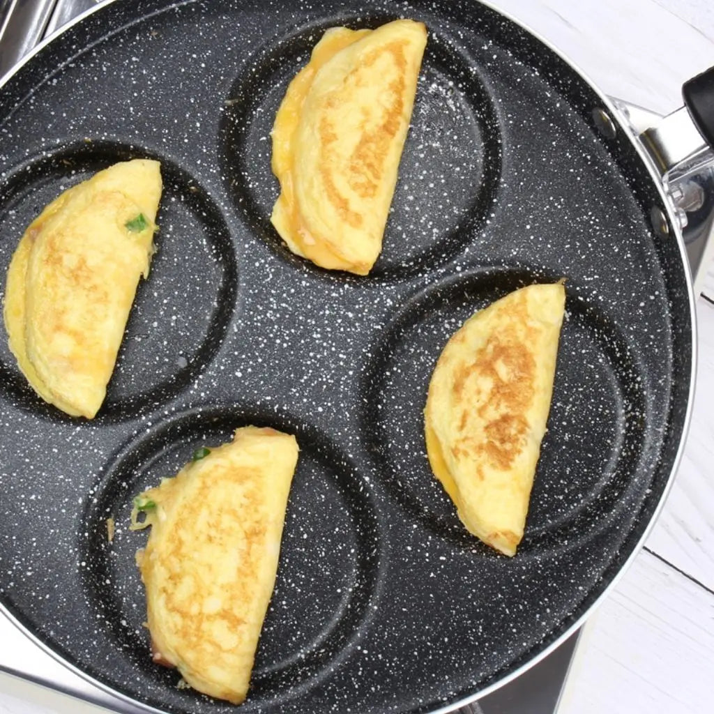 Breakfast cooking pan with divided sections and advanced nonstick coating for easy food release and cleanup