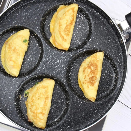 Breakfast cooking pan with divided sections and advanced nonstick coating for easy food release and cleanup