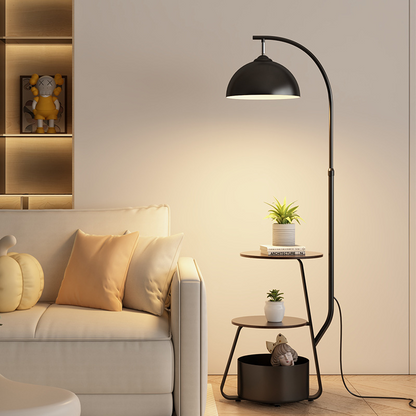 Curved Modern Floor Lamp With Storage Table - Lusomart