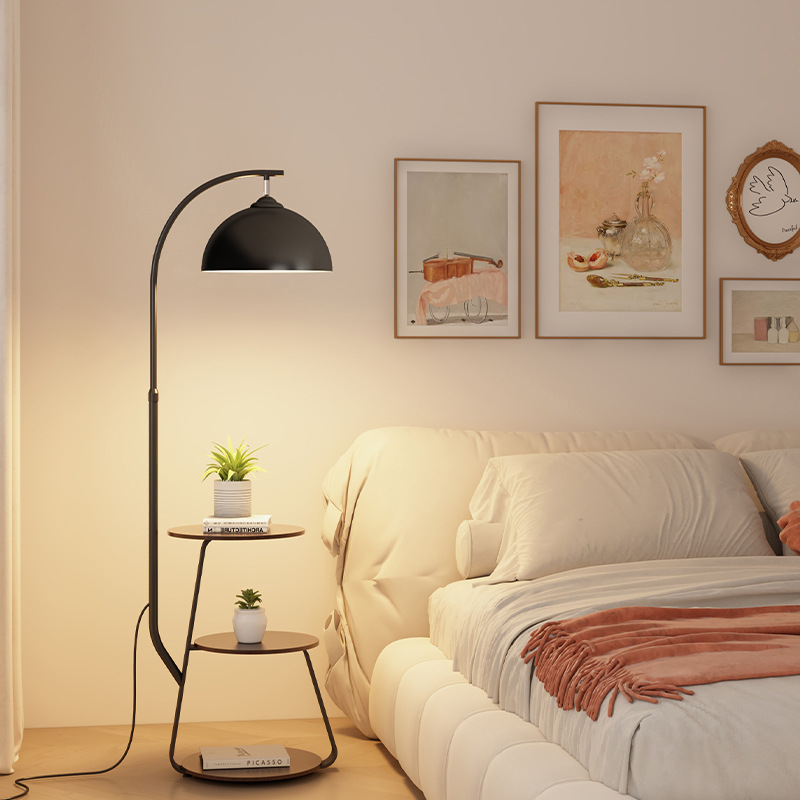 Curved Modern Floor Lamp With Storage Table