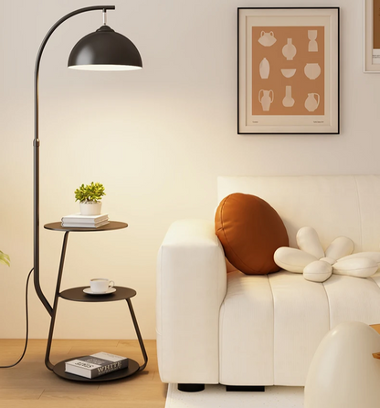 Curved Modern Floor Lamp With Storage Table