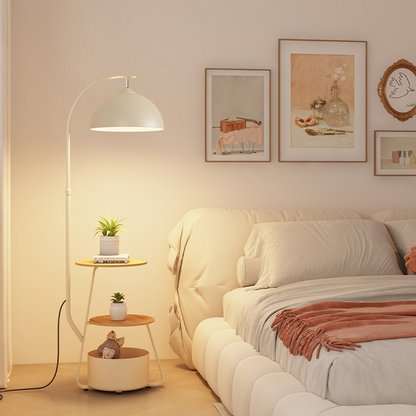 Curved Modern Floor Lamp With Storage Table