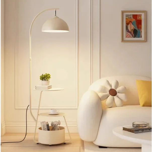 Curved Modern Floor Lamp With Storage Table