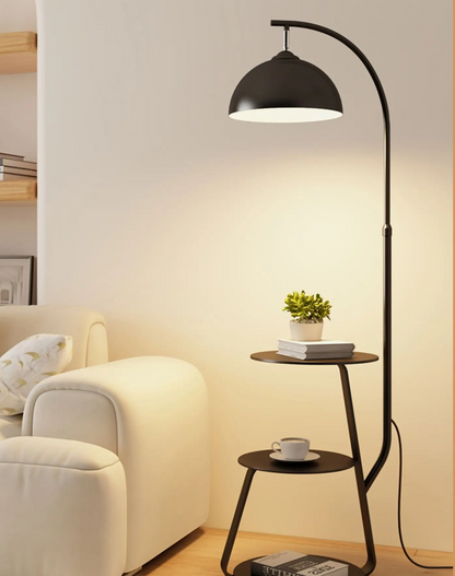 Curved Modern Floor Lamp With Storage Table