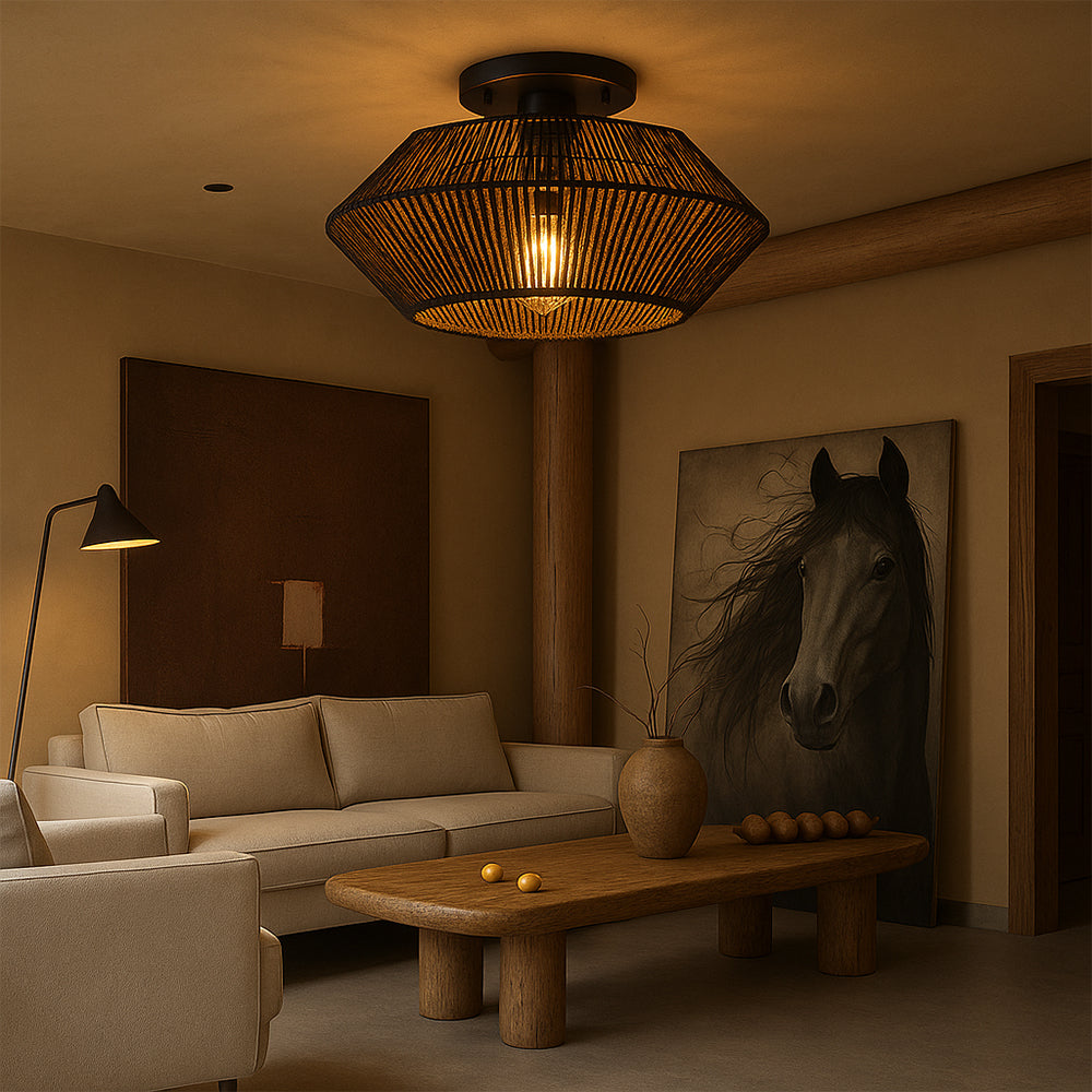 Novion | Vintage Bamboo Woven Ceiling Lamp for a Modern Elegance 5