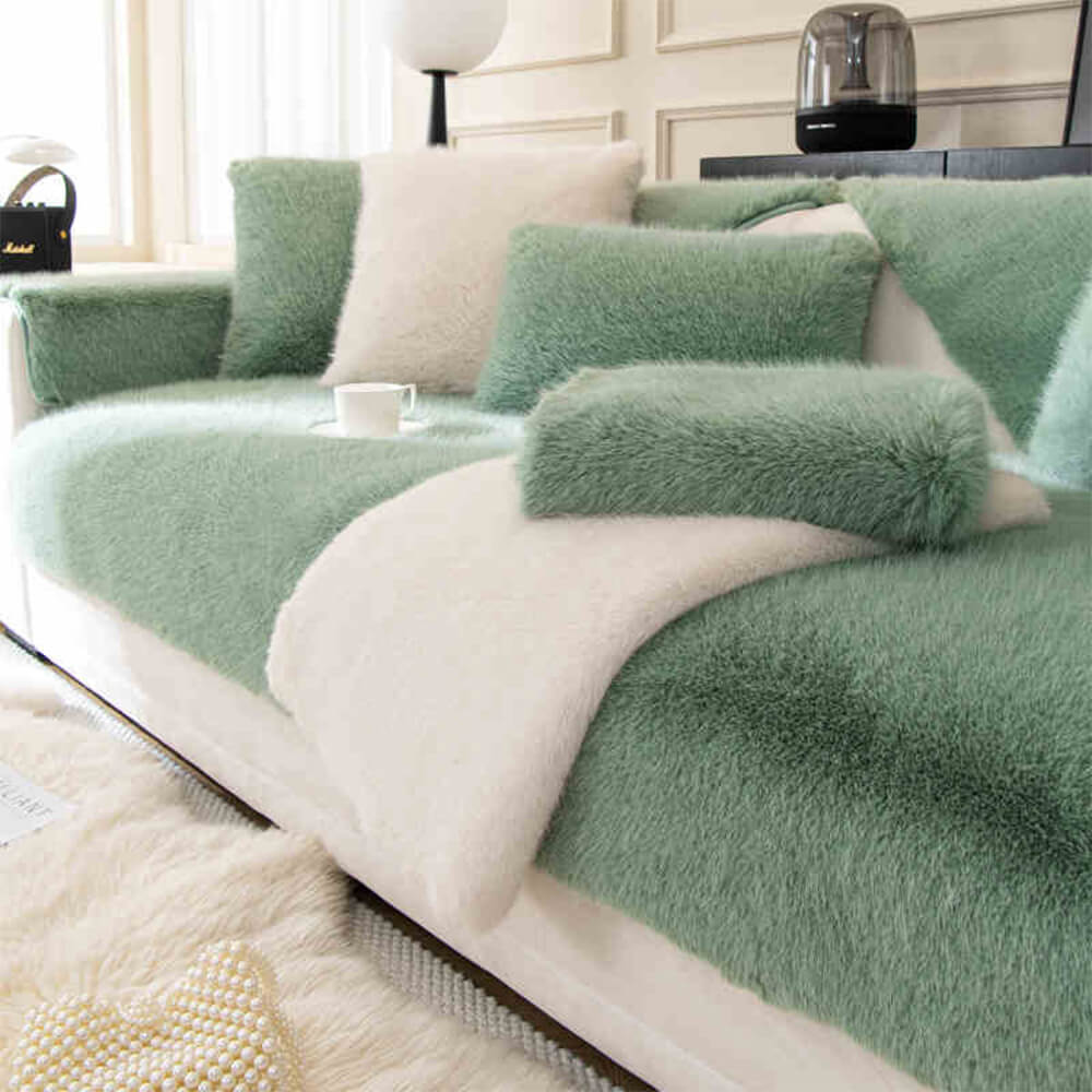 Plush Faux Fur Non Slip Sofa Slipcover Couch Shield