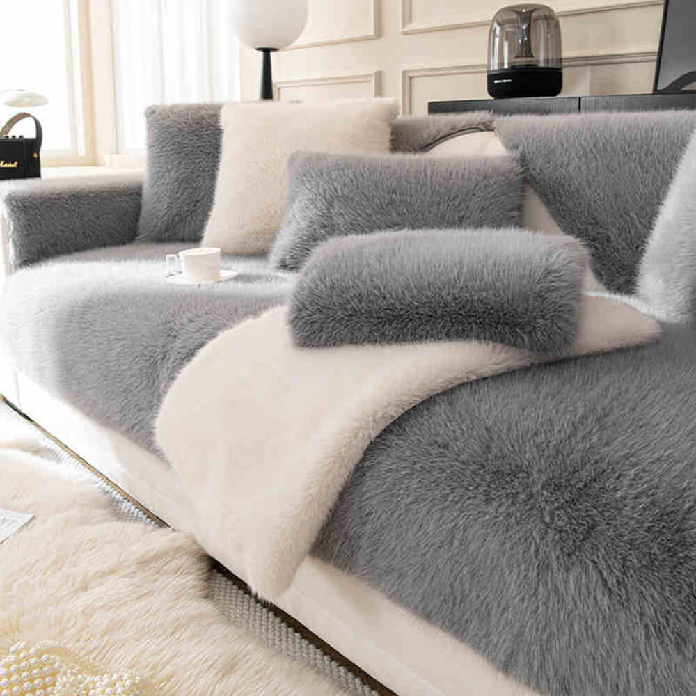 Plush Faux Fur Non Slip Sofa Slipcover Couch Shield