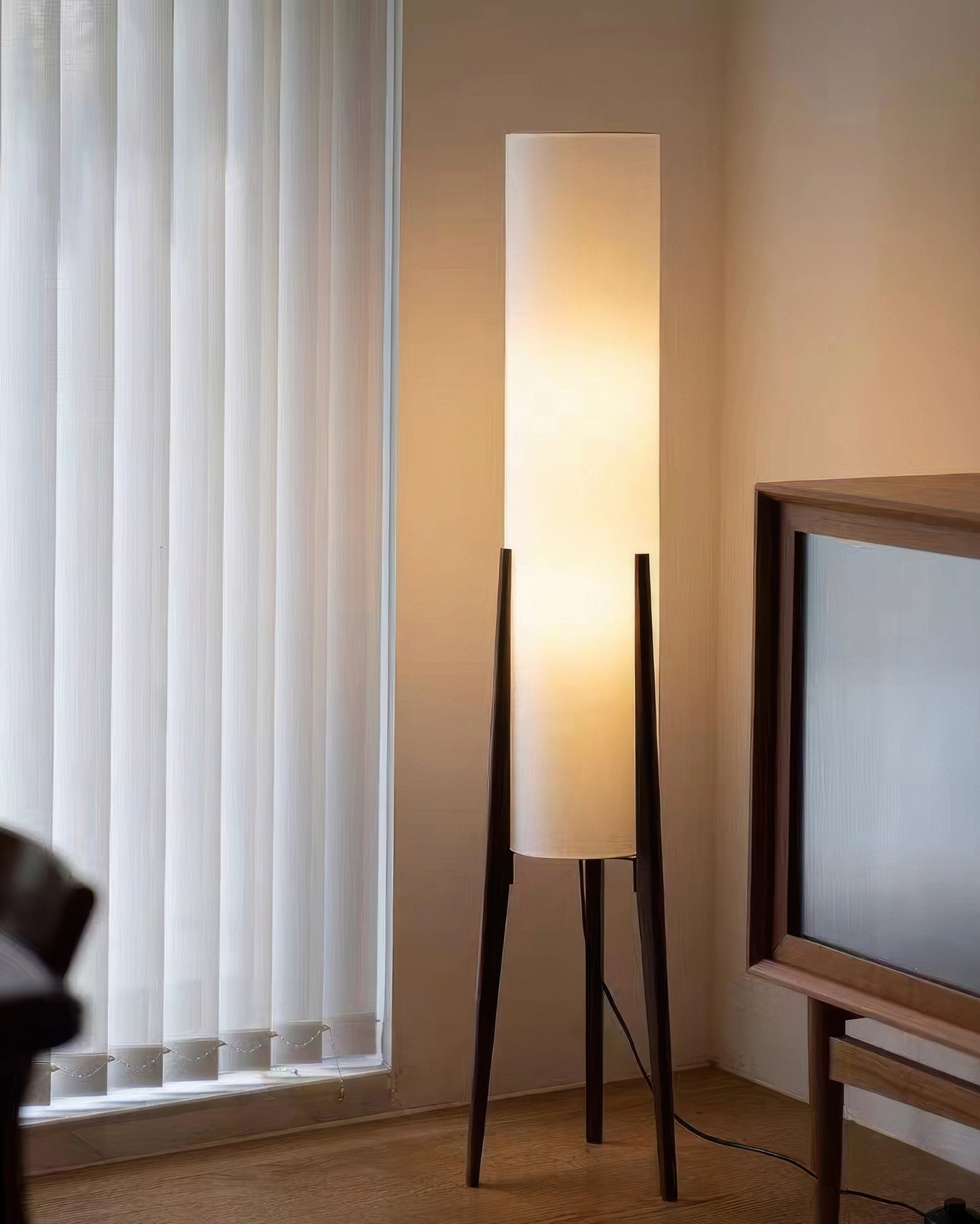 Rustic Wooden Floor Lamp With Linen Shade