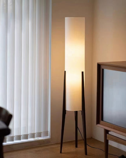 Rustic Wooden Floor Lamp With Linen Shade