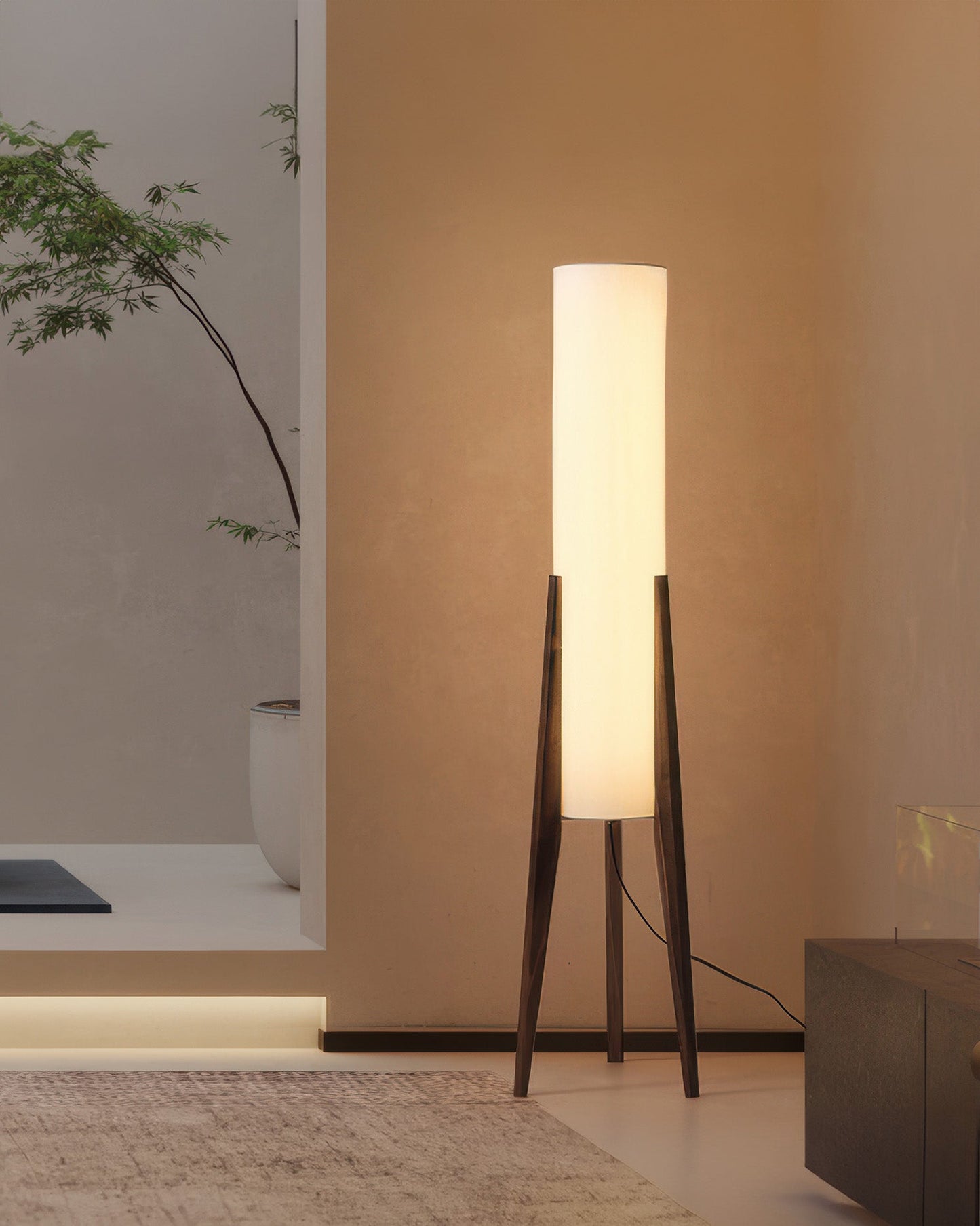 Rustic Wooden Floor Lamp With Linen Shade