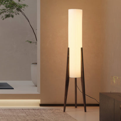 Natural Wood Floor Lamp With Creamy Linen Shade