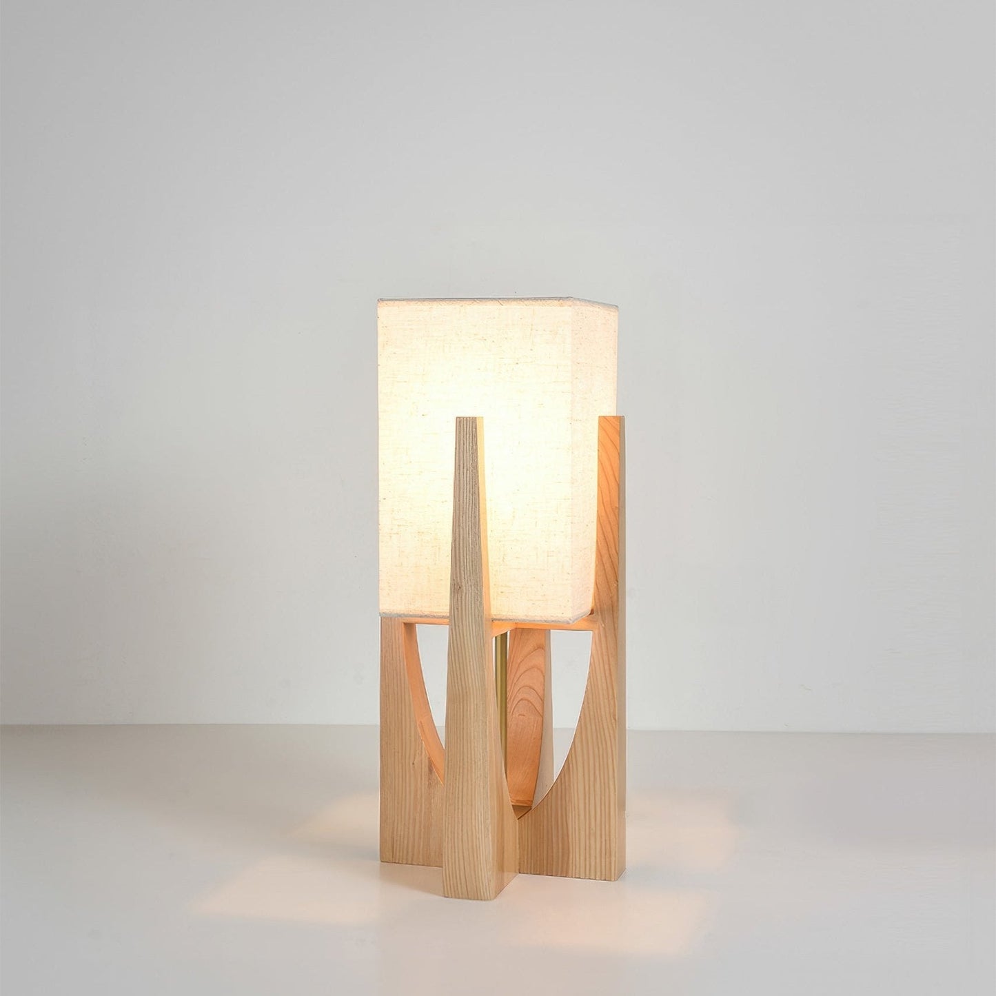 Rustic Wooden Floor Lamp With Natural Linen Shade