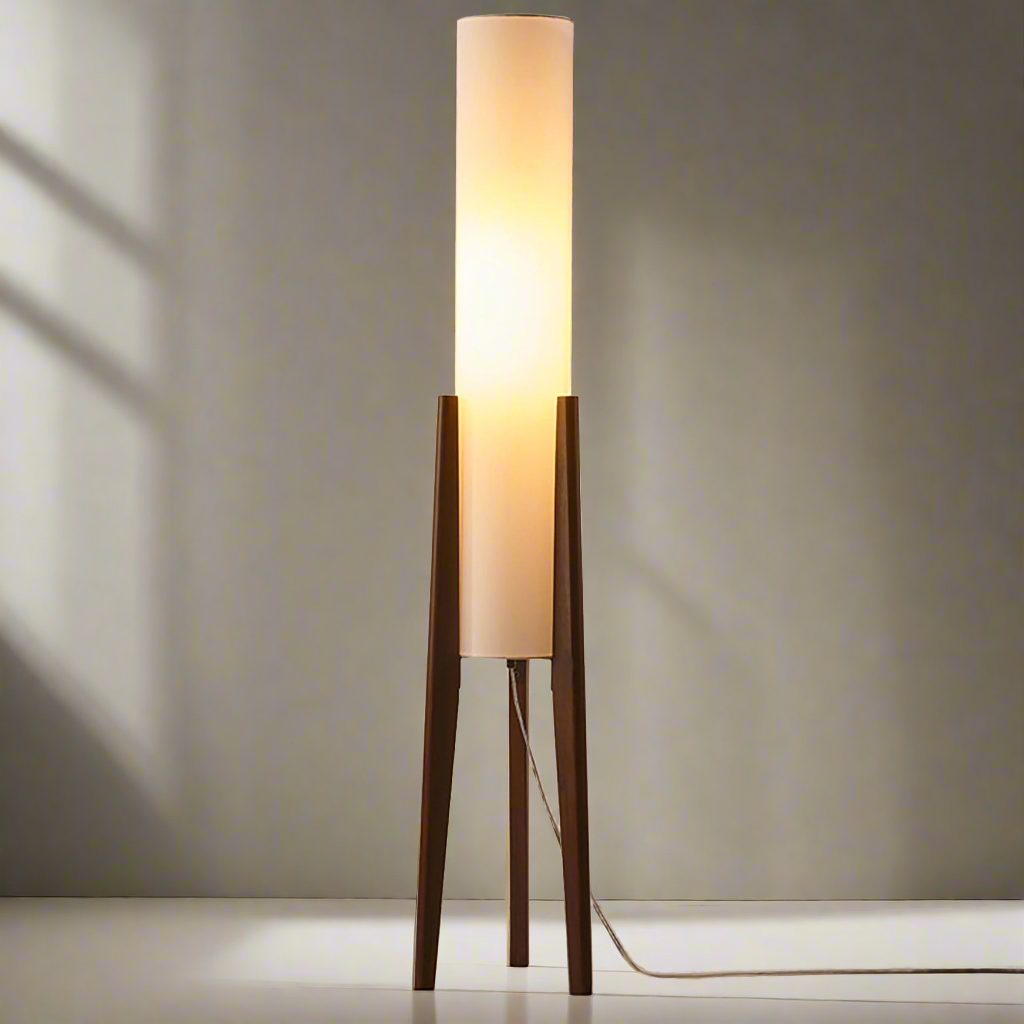 Natural Wood Floor Lamp With Creamy Linen Shade