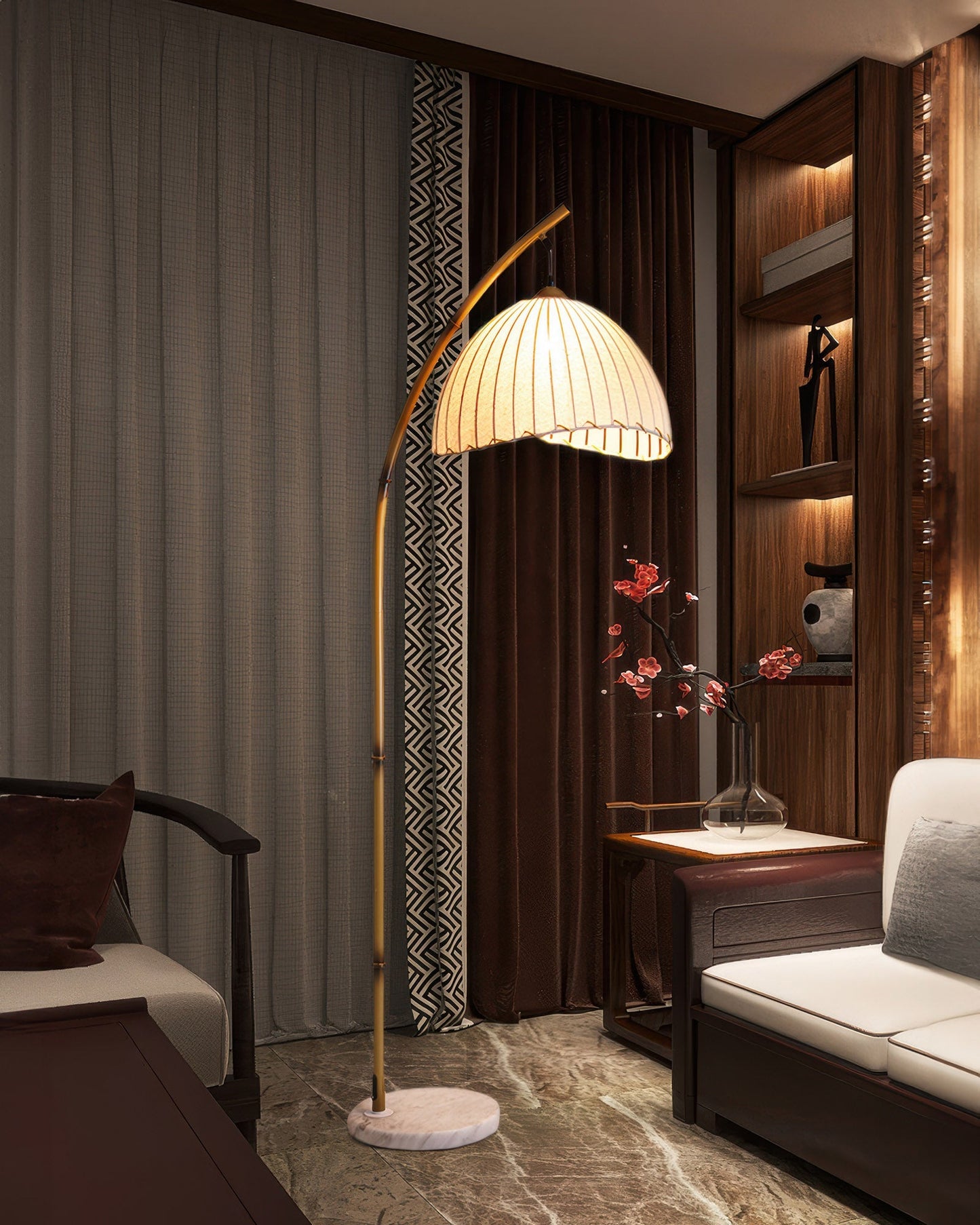 Natural Bamboo Floor Lamp with Adjustable Brightness