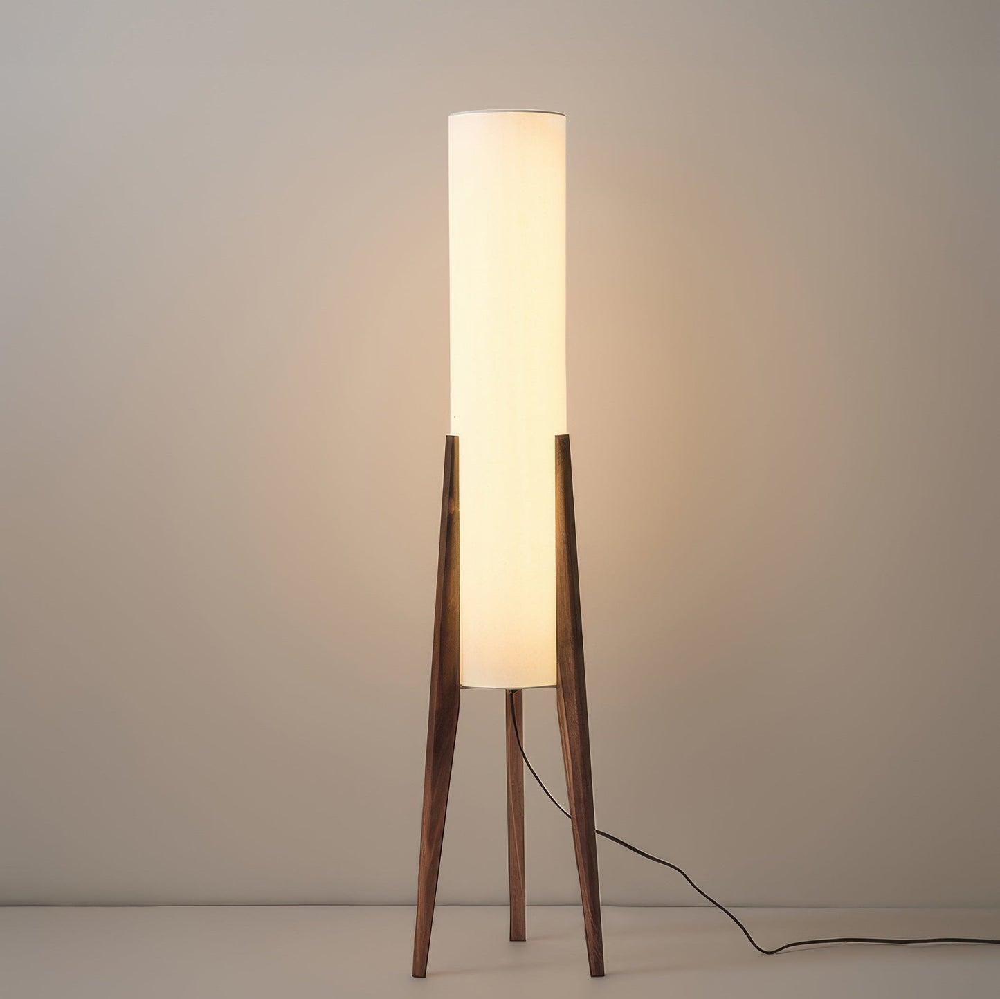 Natural Wood Floor Lamp With Creamy Linen Shade