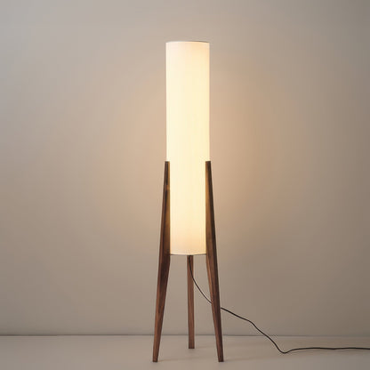 Natural Wood Floor Lamp With Creamy Linen Shade