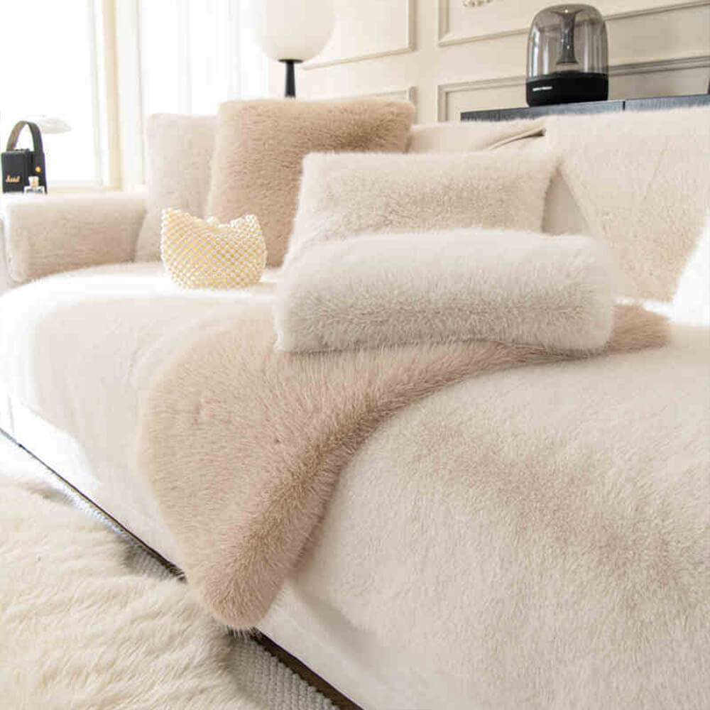 Plush Faux Fur Non Slip Sofa Slipcover Couch Shield