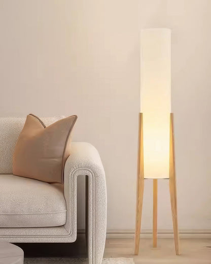 Rustic Wooden Floor Lamp With Linen Shade