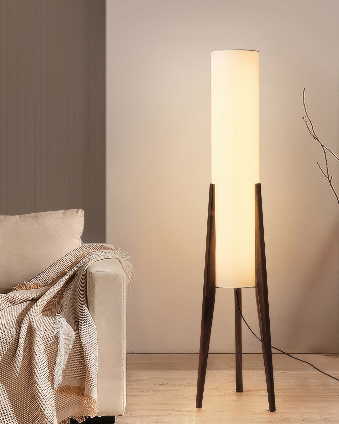 Rustic Wooden Floor Lamp With Linen Shade