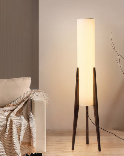 Rustic Wooden Floor Lamp With Linen Shade