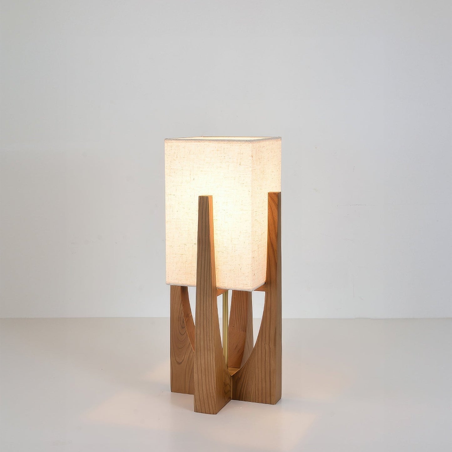 Rustic Wooden Floor Lamp With Natural Linen Shade