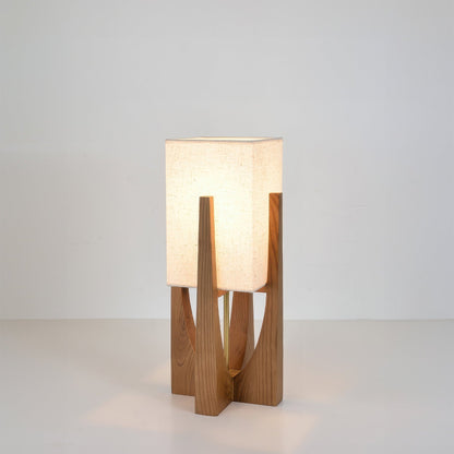 Rustic Wooden Floor Lamp With Natural Linen Shade