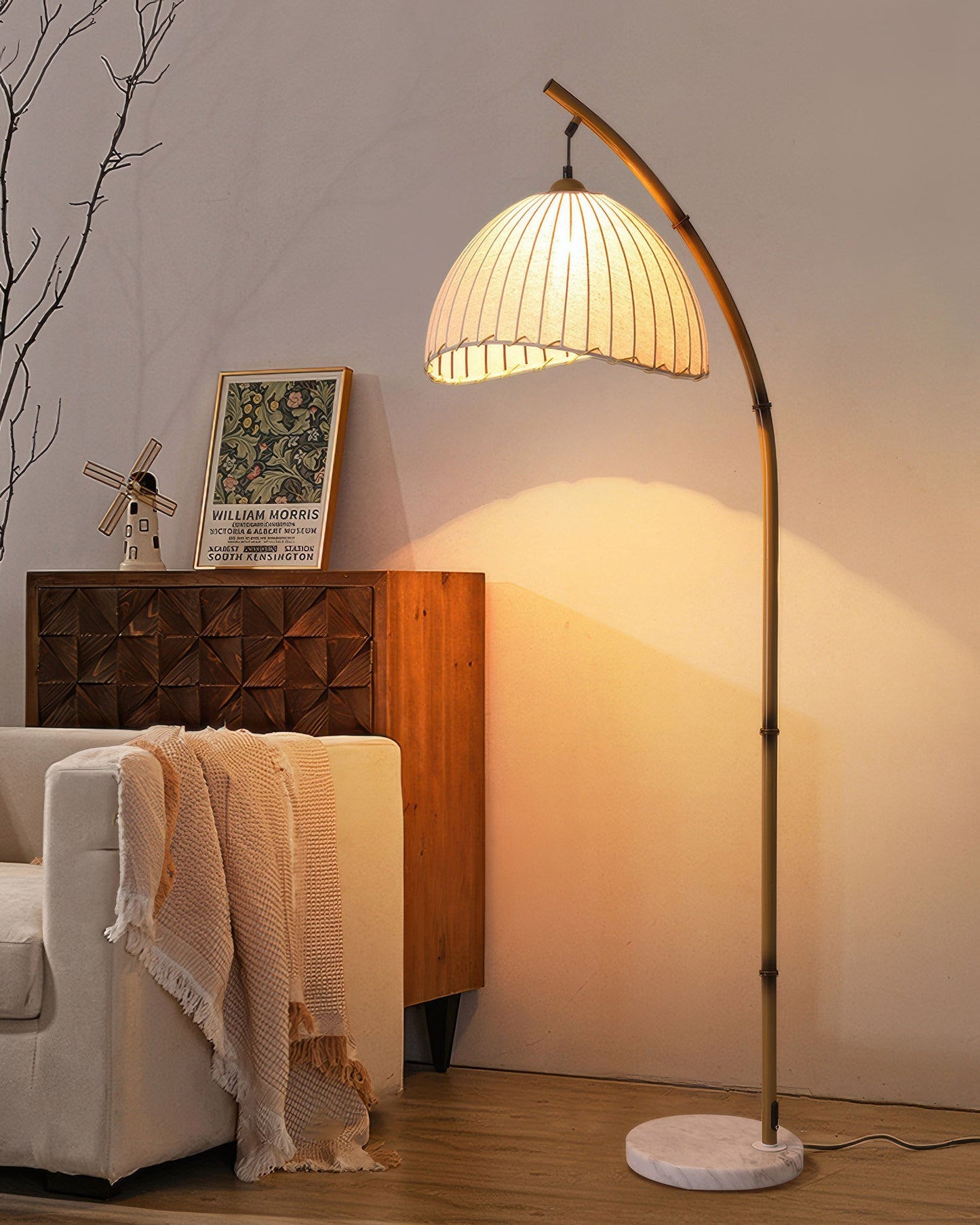 Natural Bamboo Floor Lamp with Adjustable Brightness