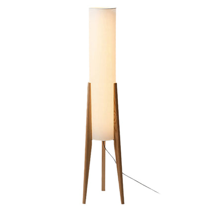 Natural Wood Floor Lamp With Creamy Linen Shade