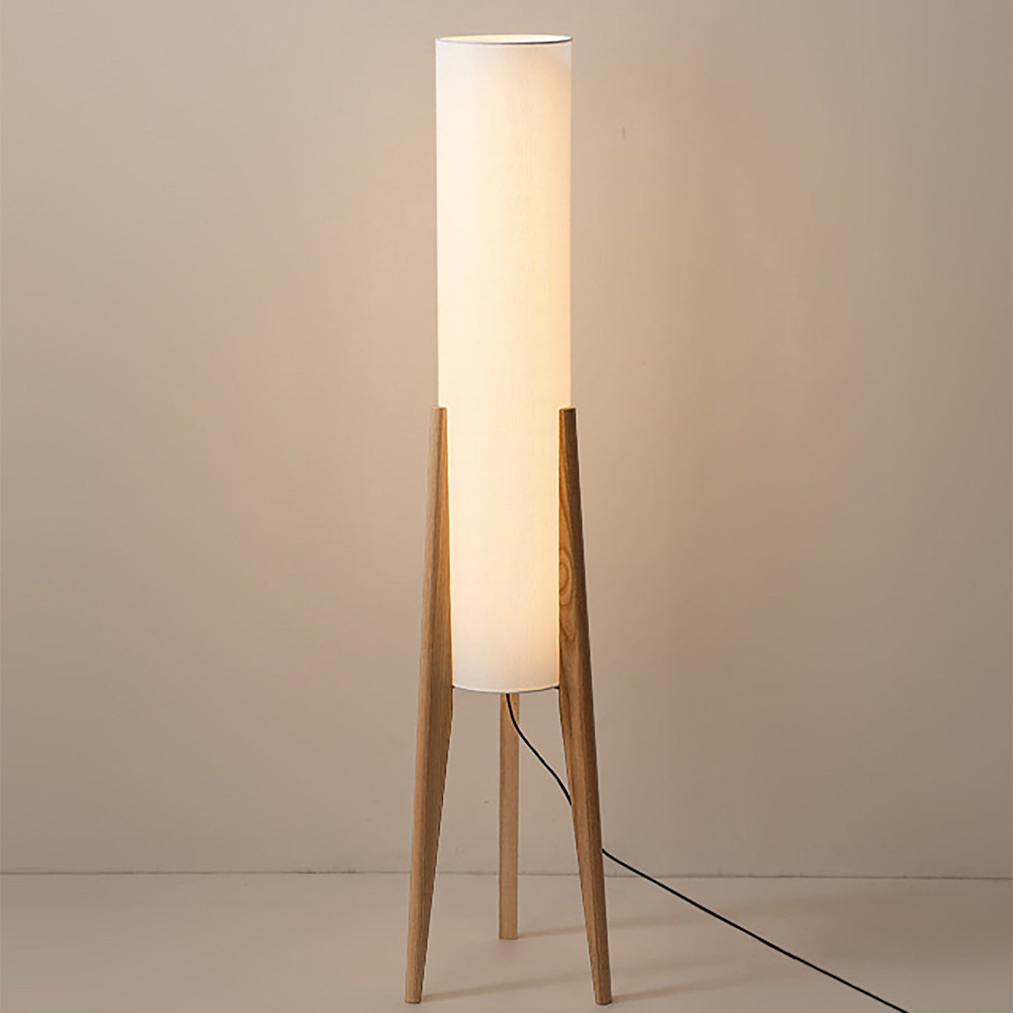 Natural Wood Floor Lamp With Creamy Linen Shade