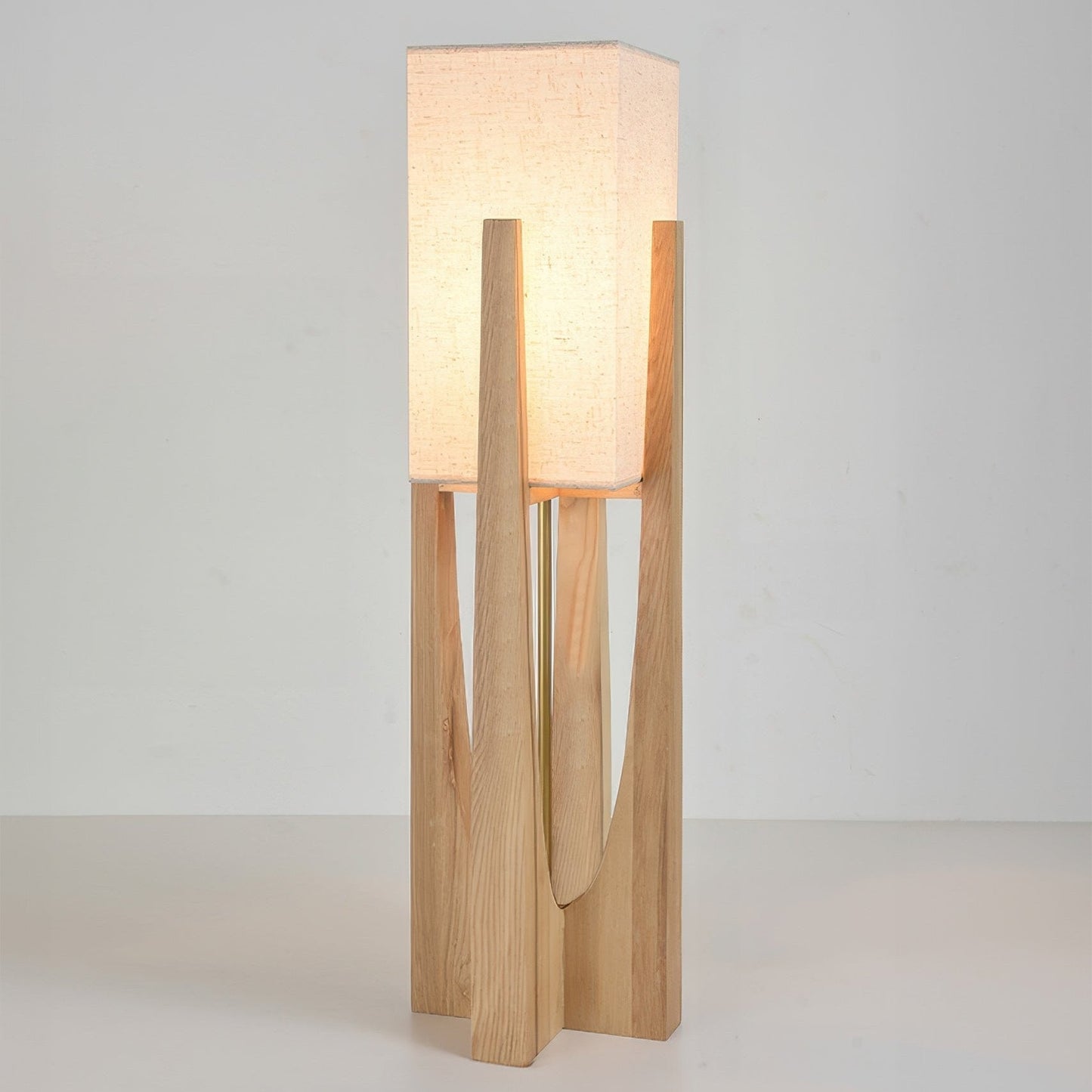 Rustic Wooden Floor Lamp With Natural Linen Shade