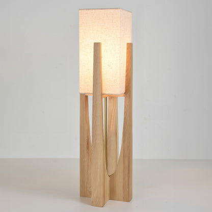 Rustic Wooden Floor Lamp With Natural Linen Shade